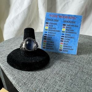 Fashion Jewelry Unisex Ring Mood Changing Stone On A 18K Antique Silver Plating